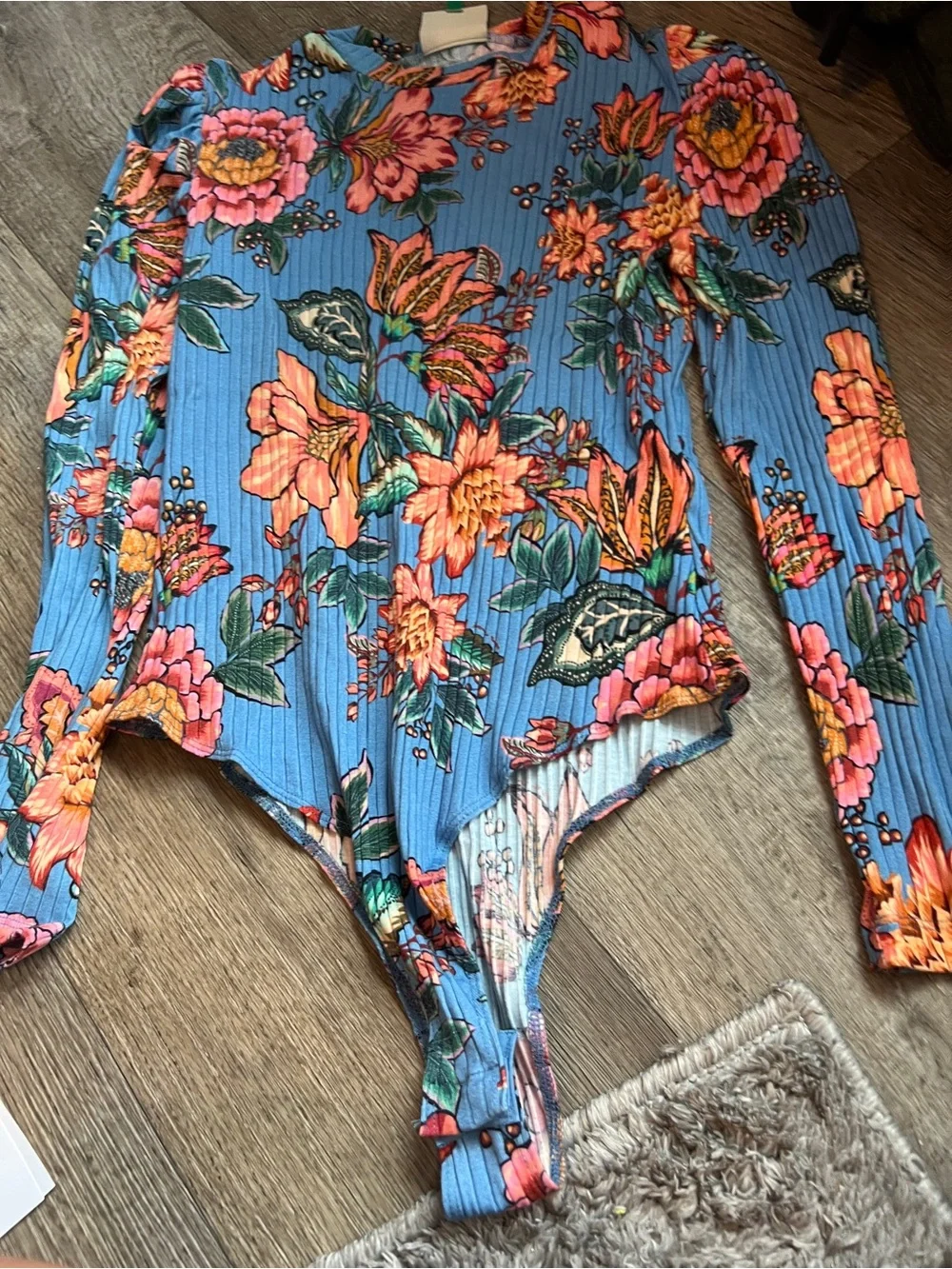 Farm Rio Puff Sleeve Printed Bodysuit, Size M